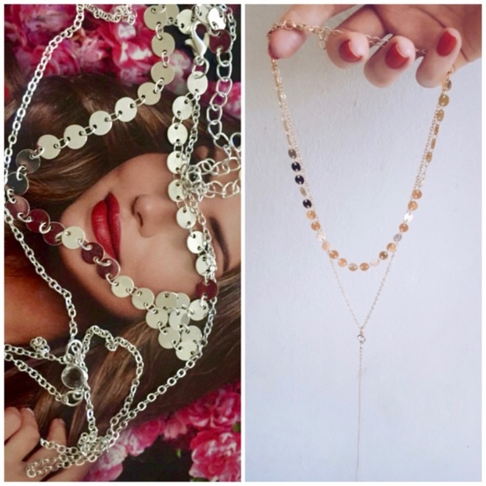 Mini Coins and Crystal 2-Layer Boho Chains Choker - Picture 6 of 8